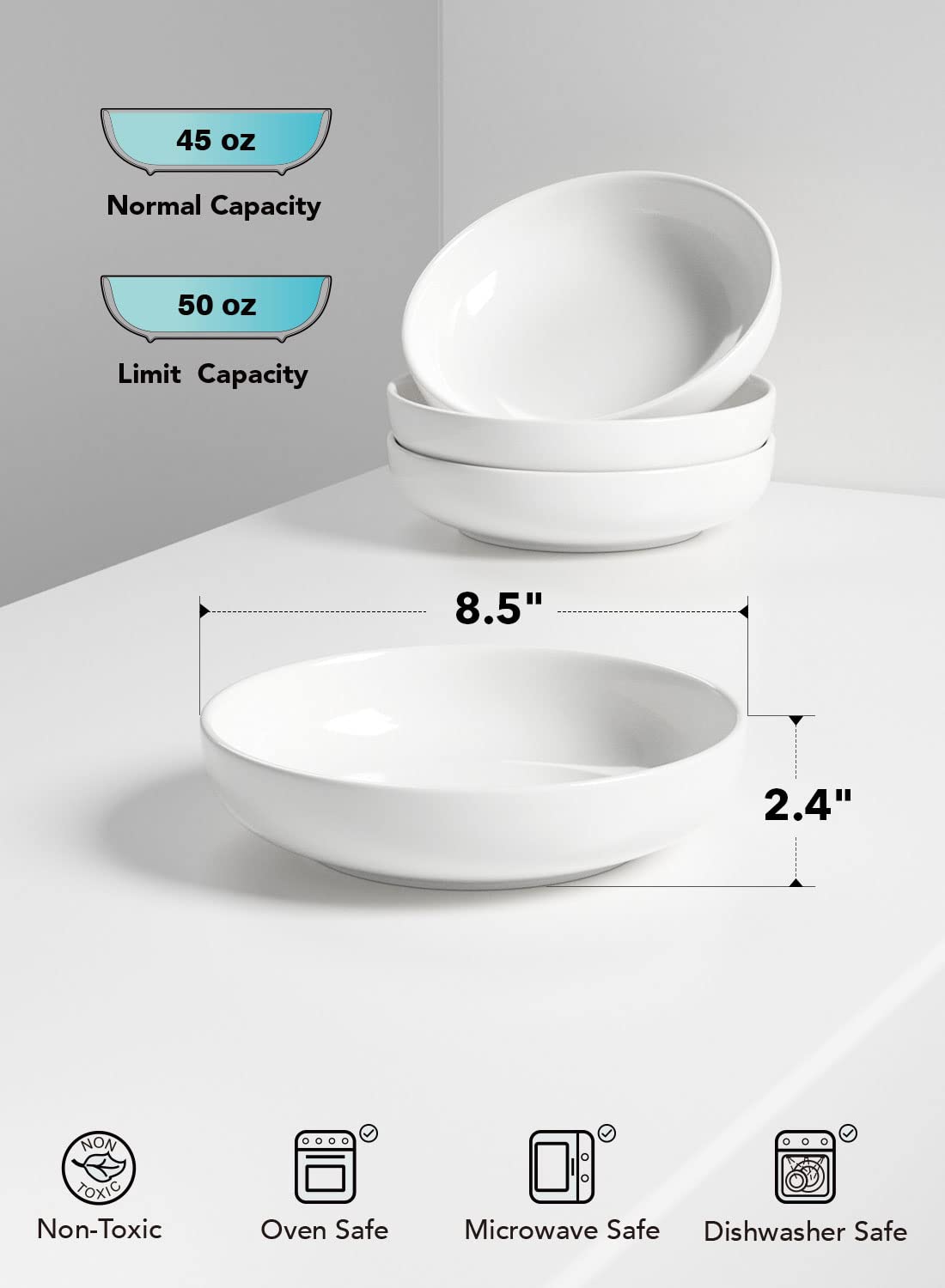 45 oz White Pasta Bowls Set of 4 Q42494