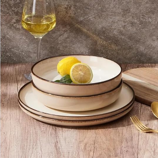 Sandy Beige Ceramic Pasta Bowls Set of 4 E188819