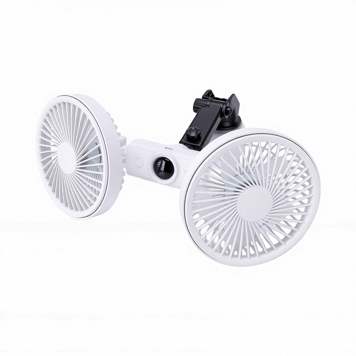 Dual Head Car Fan 3 Speeds 360 Degree Adjustable Suction Cup Rechargeable White L750