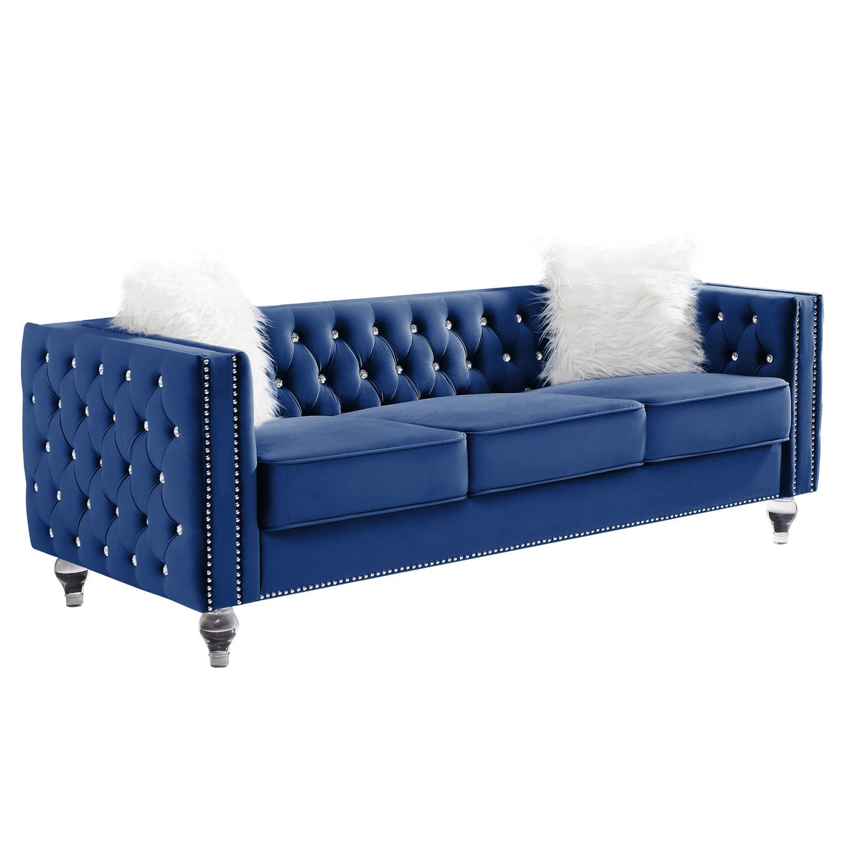 Velvet 3 Seater Sofa Couch with Nailhead and Acrylic Legs X475713