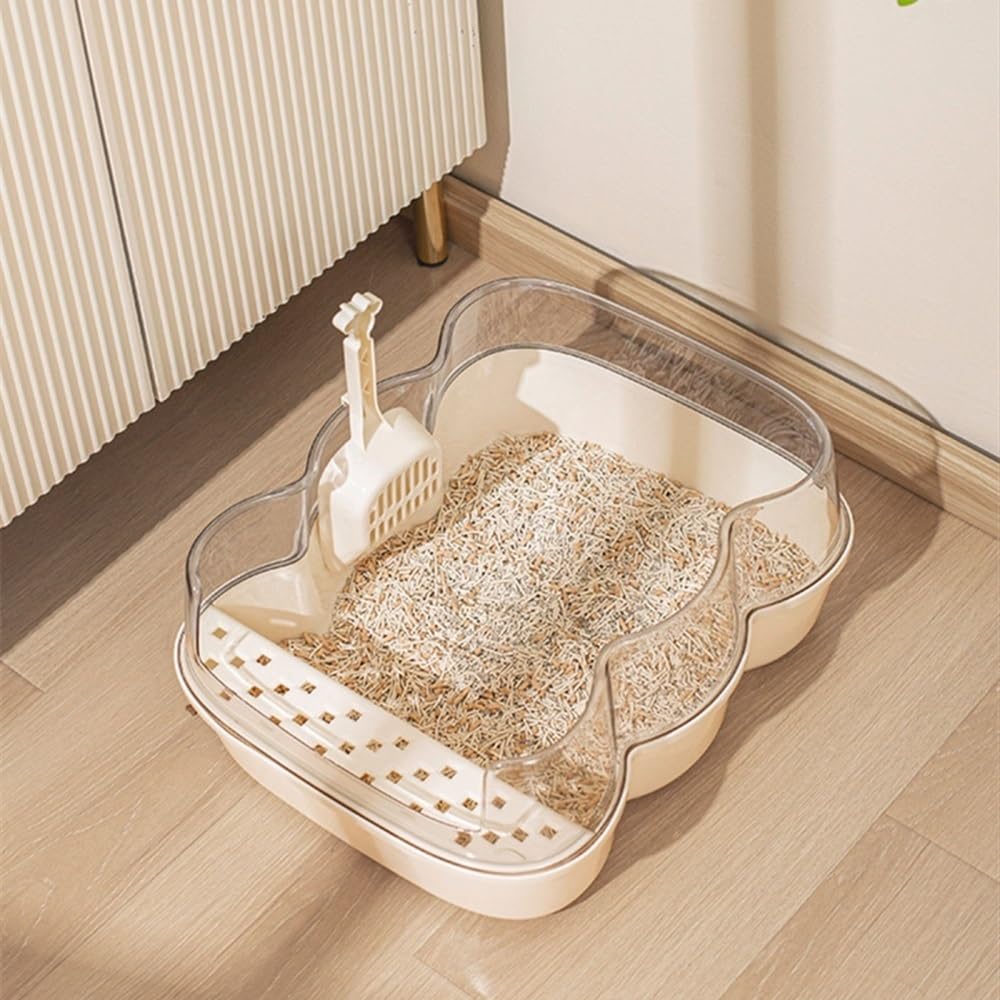 Extra Large Semi-Closed Cat Litter Box with Scoop Pink T822