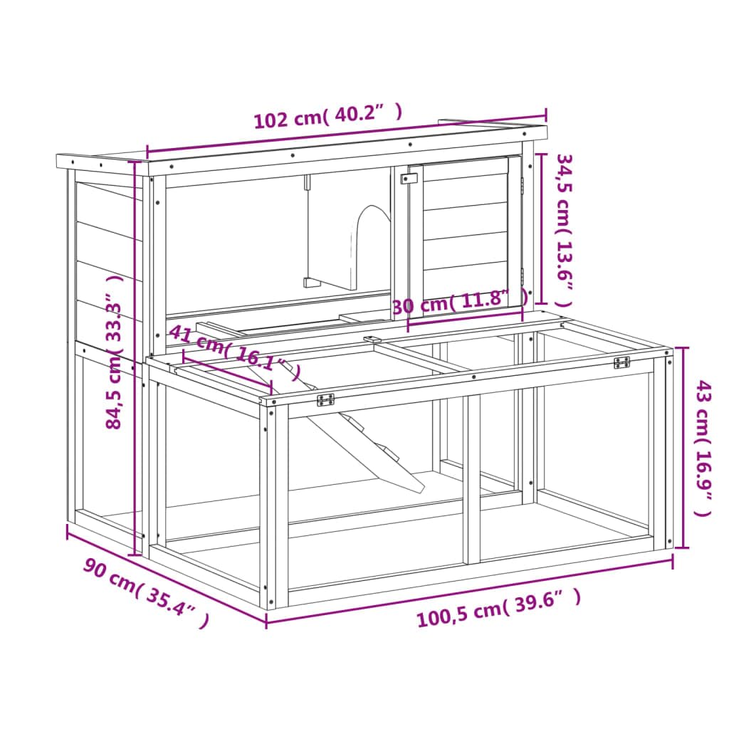 Wooden Rabbit Hutch 2-Tier Small Animal Cage E33697
