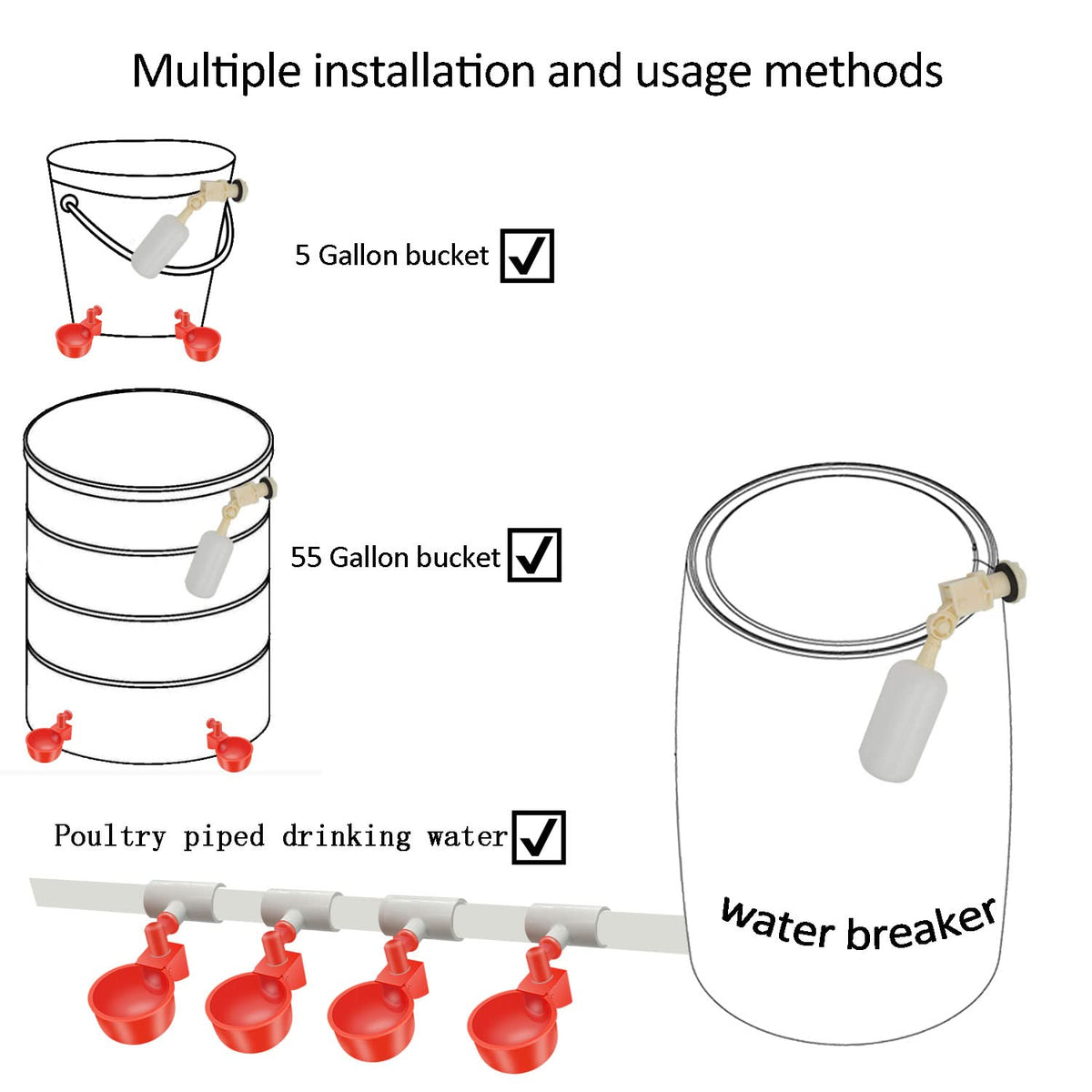 Automatic Chicken Nipple Waterer Cups and PVC Tee Fittings B958