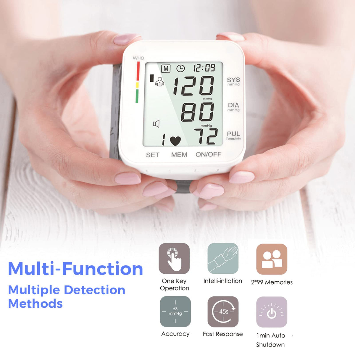 White Wrist Blood Pressure Monitor with Carrying Case V266
