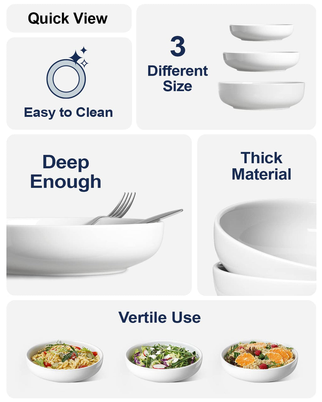 45 oz White Pasta Bowls Set of 4 Q42494