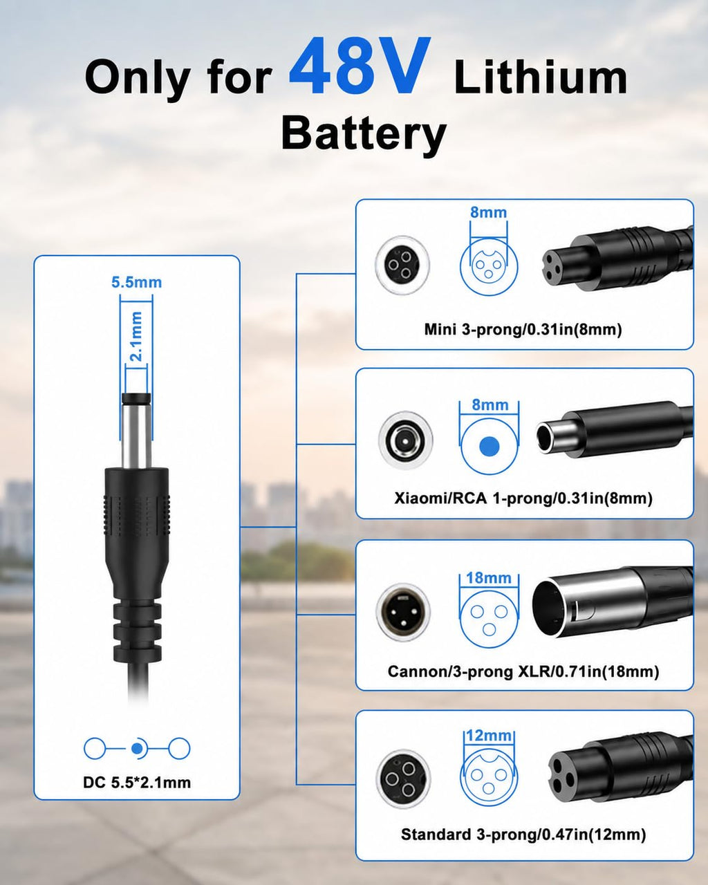 54.6V 2A Electric Scooter Charger 5 Connectors 8.2ft H2295