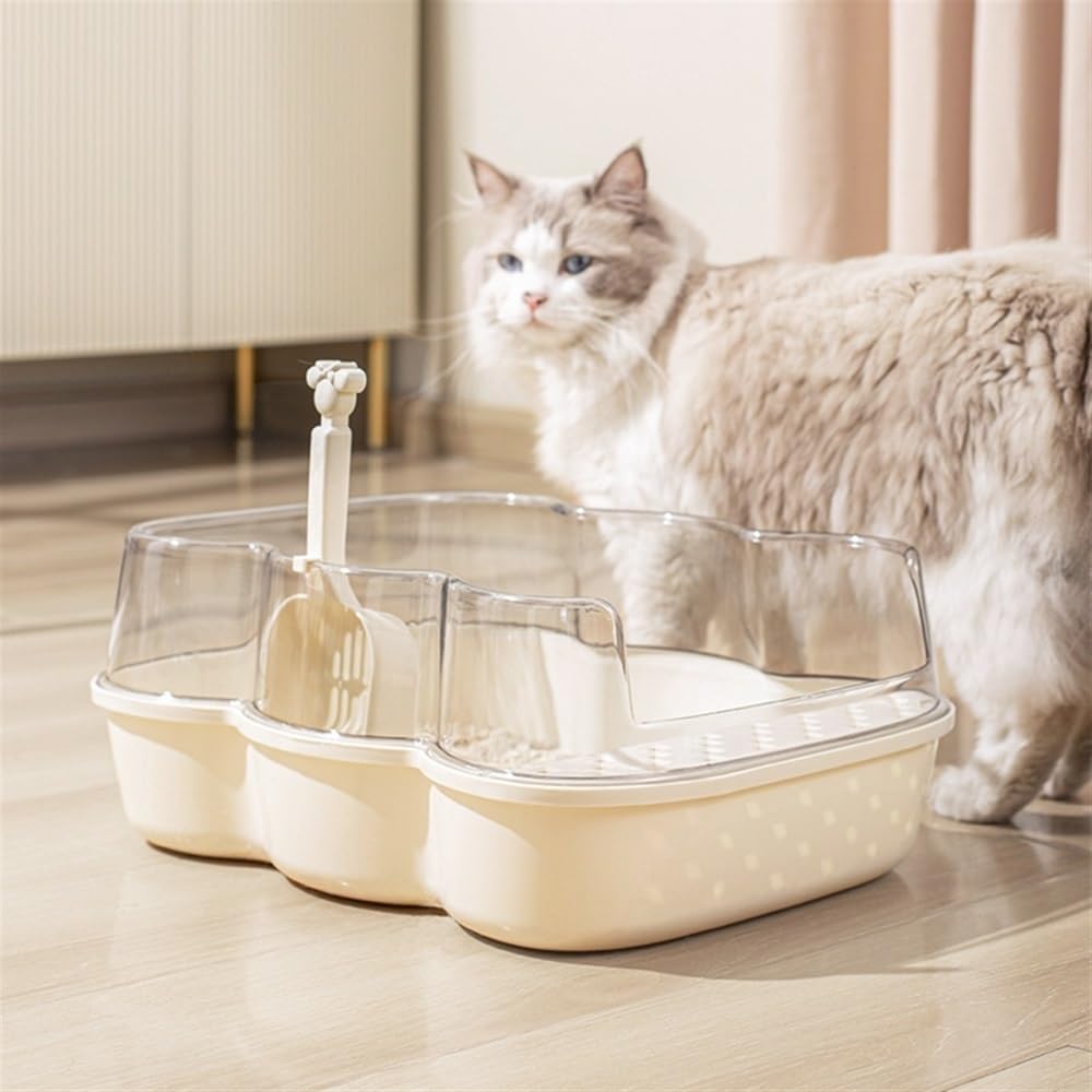 Extra Large Semi-Closed Cat Litter Box with Scoop Pink T822