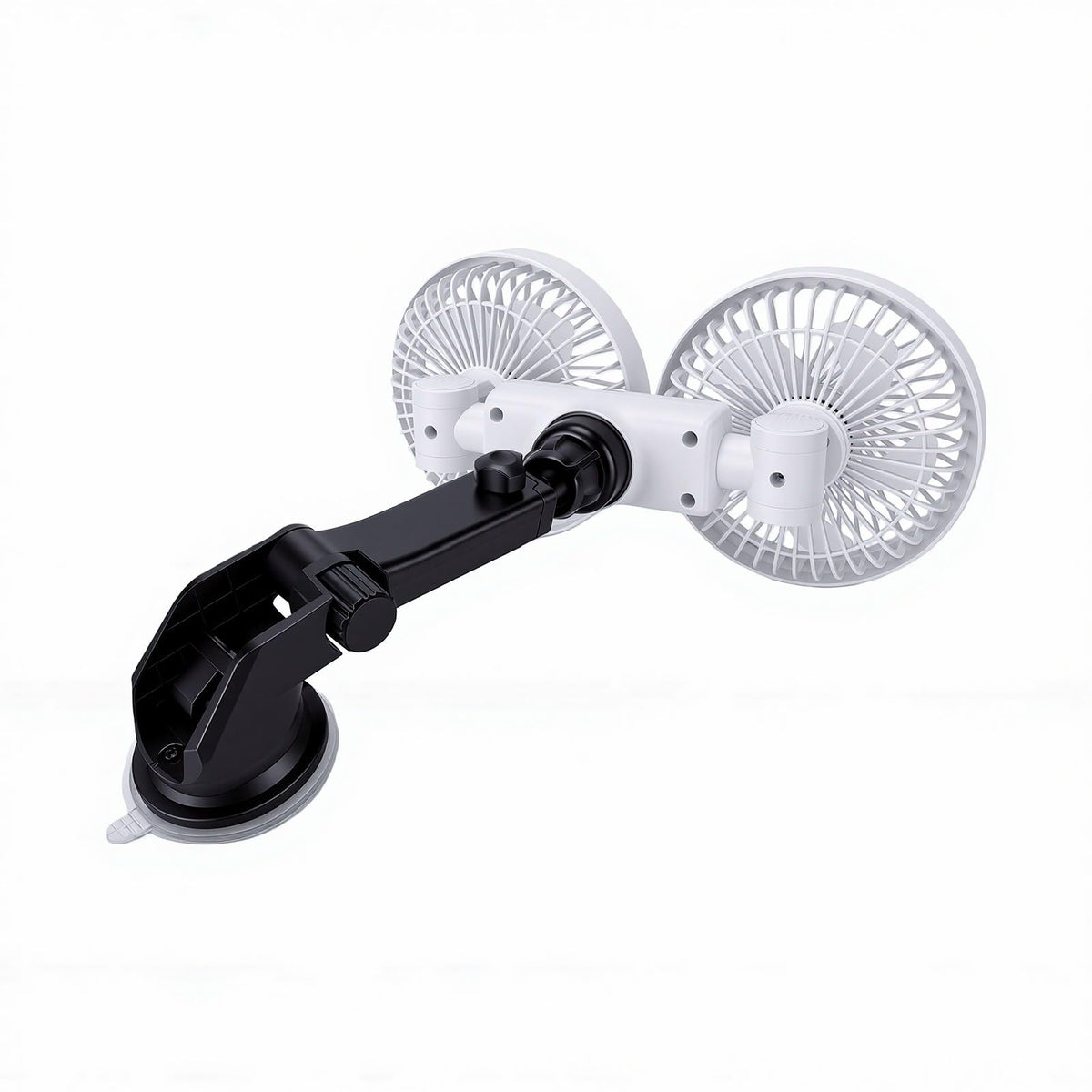 Dual Head Car Fan 3 Speeds 360 Degree Adjustable Suction Cup Rechargeable White L750