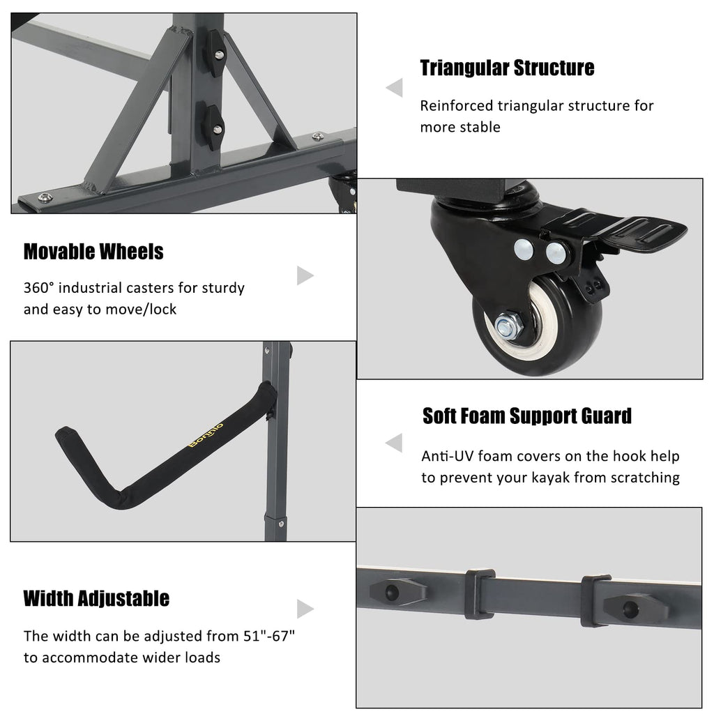 Freestanding Kayak Storage Rack with Lockable Wheels A141