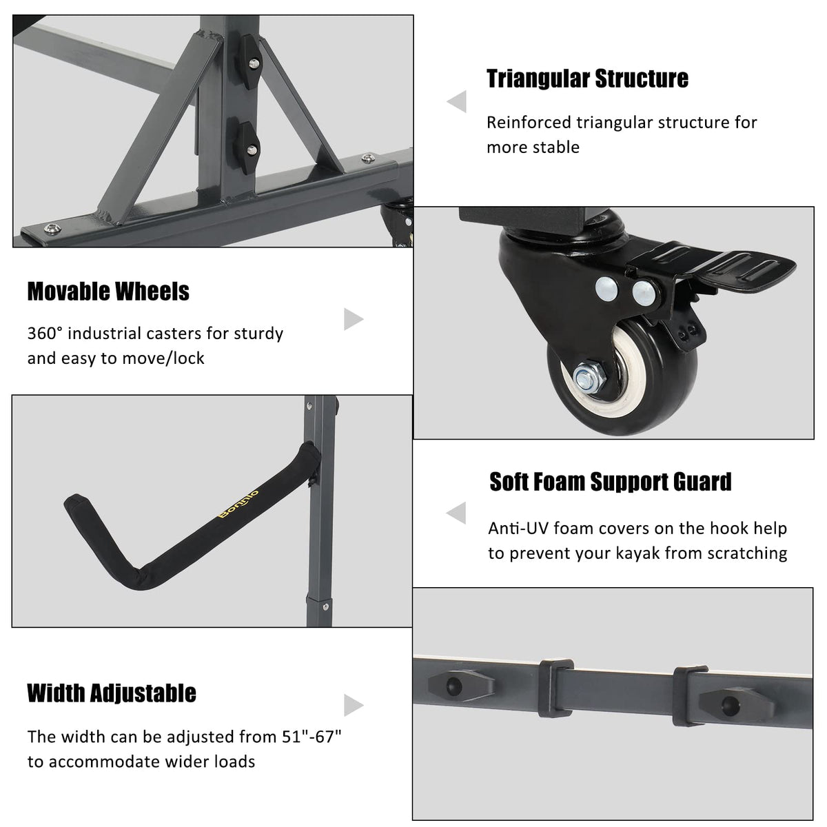 Freestanding Kayak Storage Rack with Lockable Wheels A141