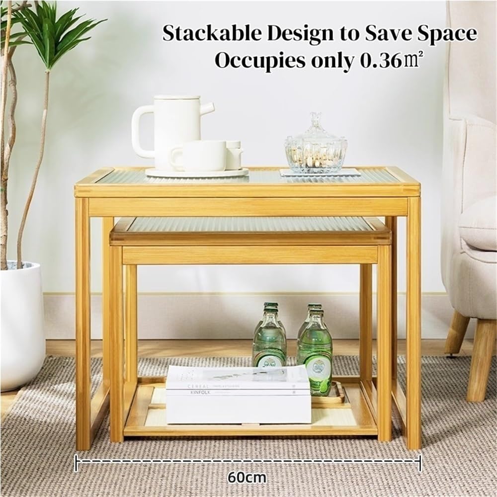 Set of 2 Square Glass Top Rattan Storage Coffee Table A376123