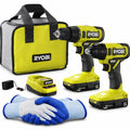 18V Cordless Drill Impact Driver Combo Kit 2-Tool Set with Batteries Charger W512