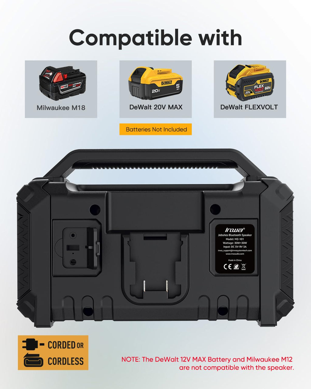60W Portable Bluetooth Jobsite Speaker with RGB Lights V92661