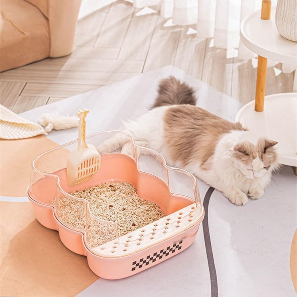 Extra Large Semi-Closed Cat Litter Box with Scoop Pink T822