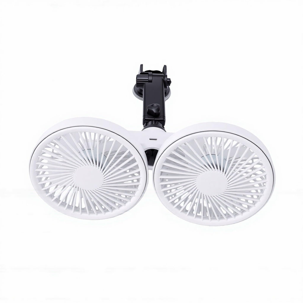 Dual Head Car Fan 3 Speeds 360 Degree Adjustable Suction Cup Rechargeable White L750
