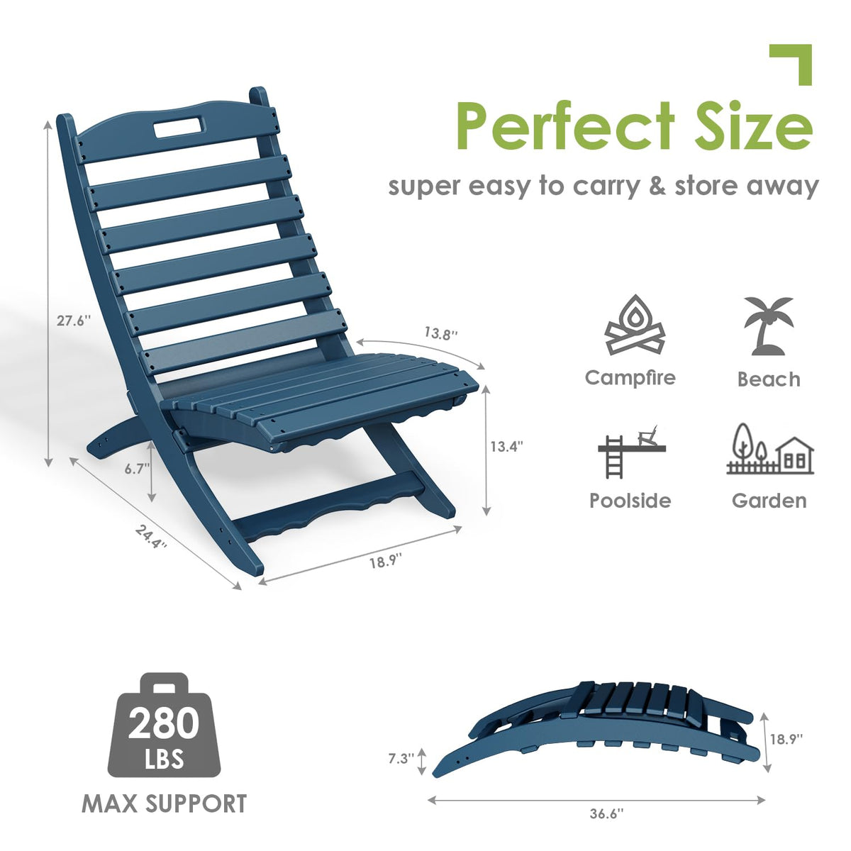 Blue HDPE Plastic Folding Adirondack Chairs Set of 2 K59876