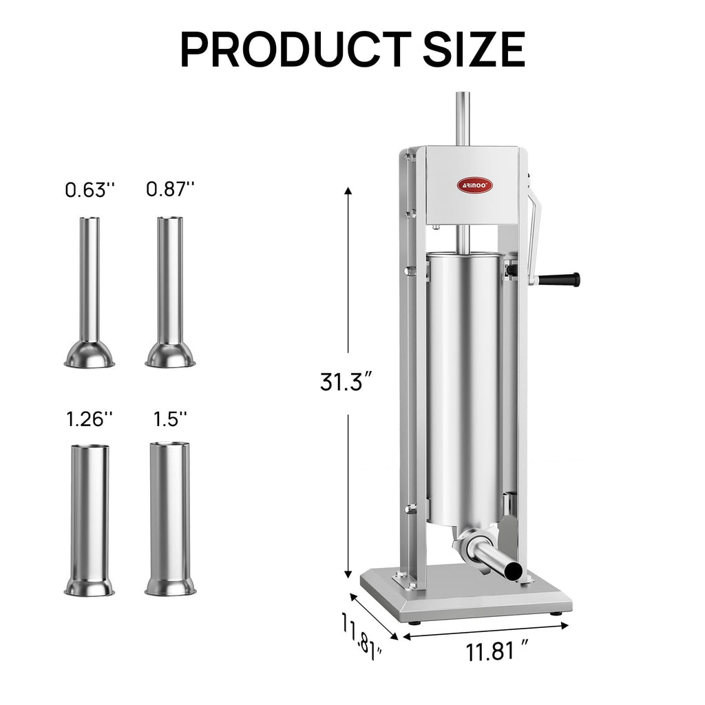 7L Stainless Steel Vertical Sausage Stuffer with 4 Stuffing Tubes P13144