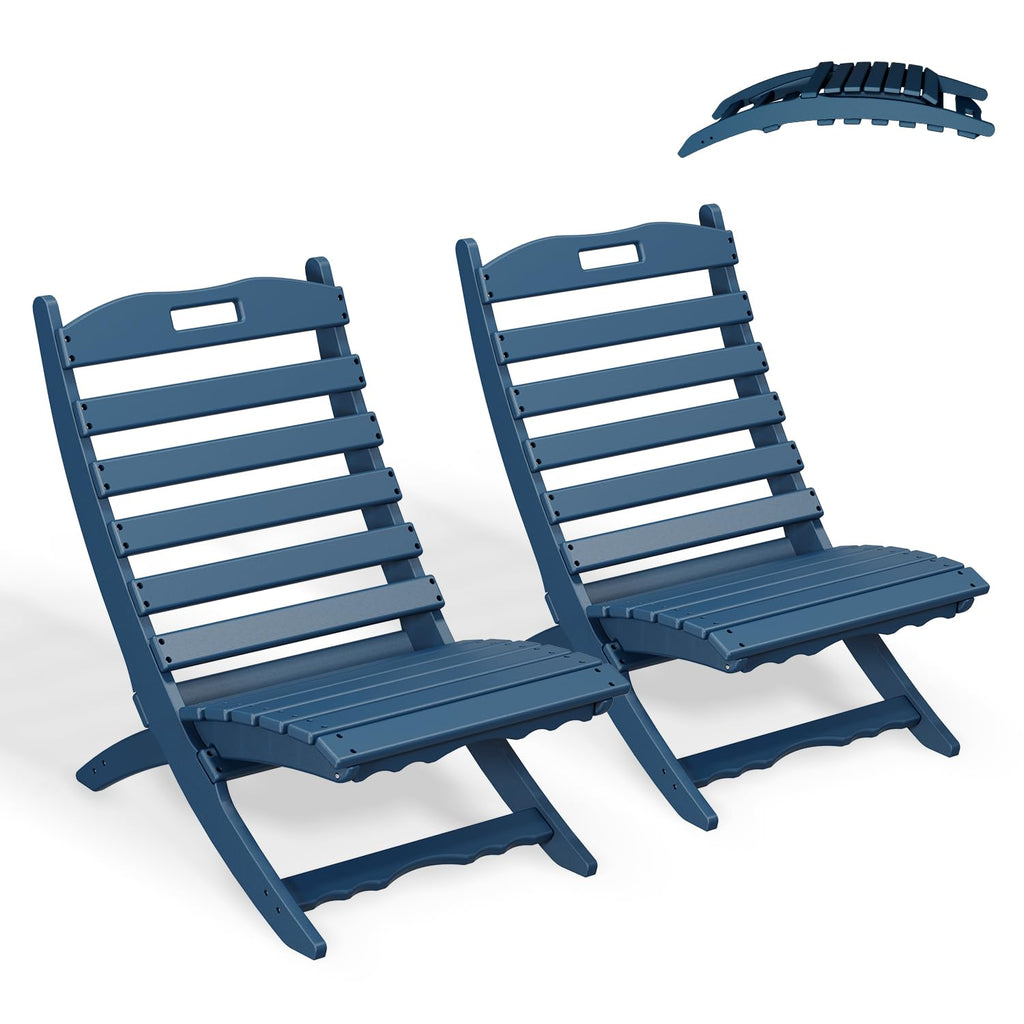 Blue HDPE Plastic Folding Adirondack Chairs Set of 2 K59876