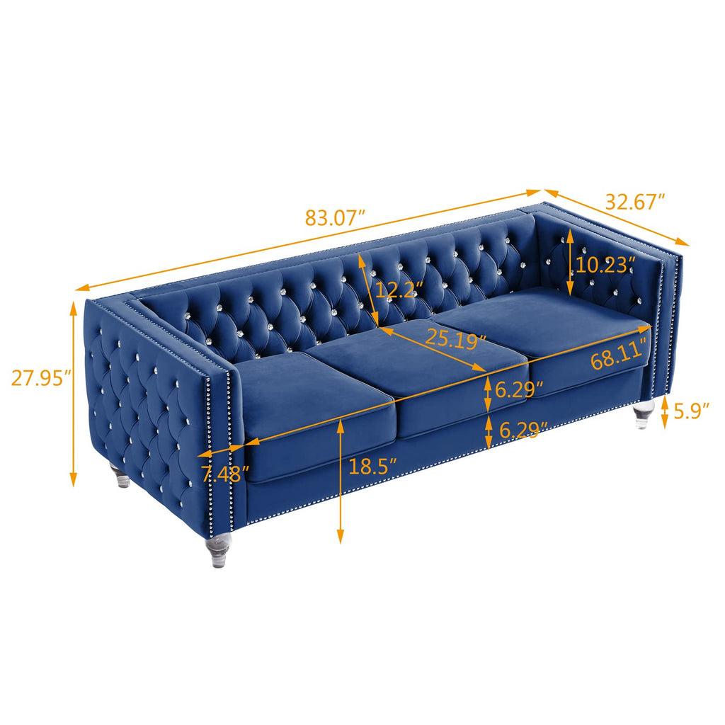 Velvet 3 Seater Sofa Couch with Nailhead and Acrylic Legs X475713