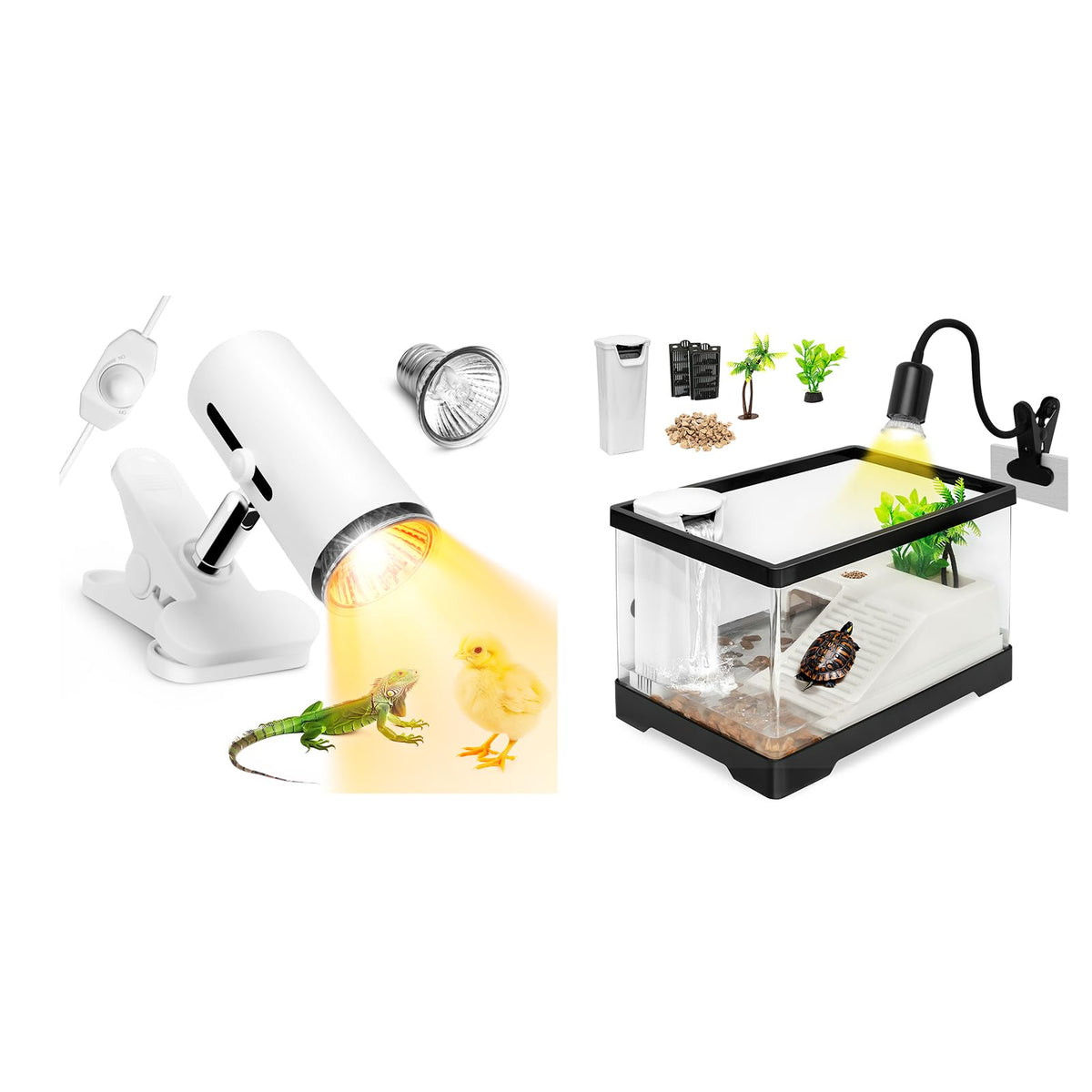 Turtle Tank Kit with Heat Lamp, Filter, UVB Lamp, Plants, Basking Platform M7523