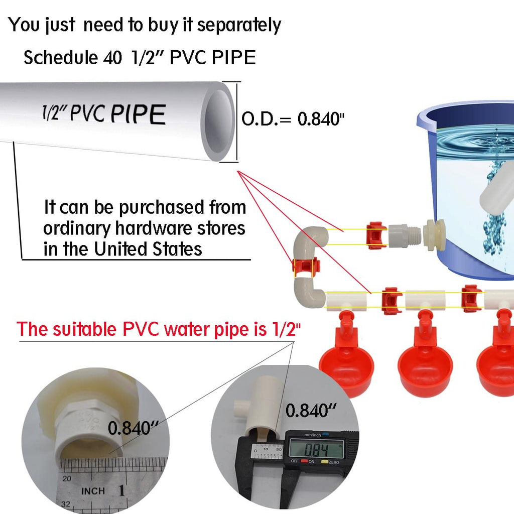 Automatic Chicken Nipple Waterer Cups and PVC Tee Fittings B958