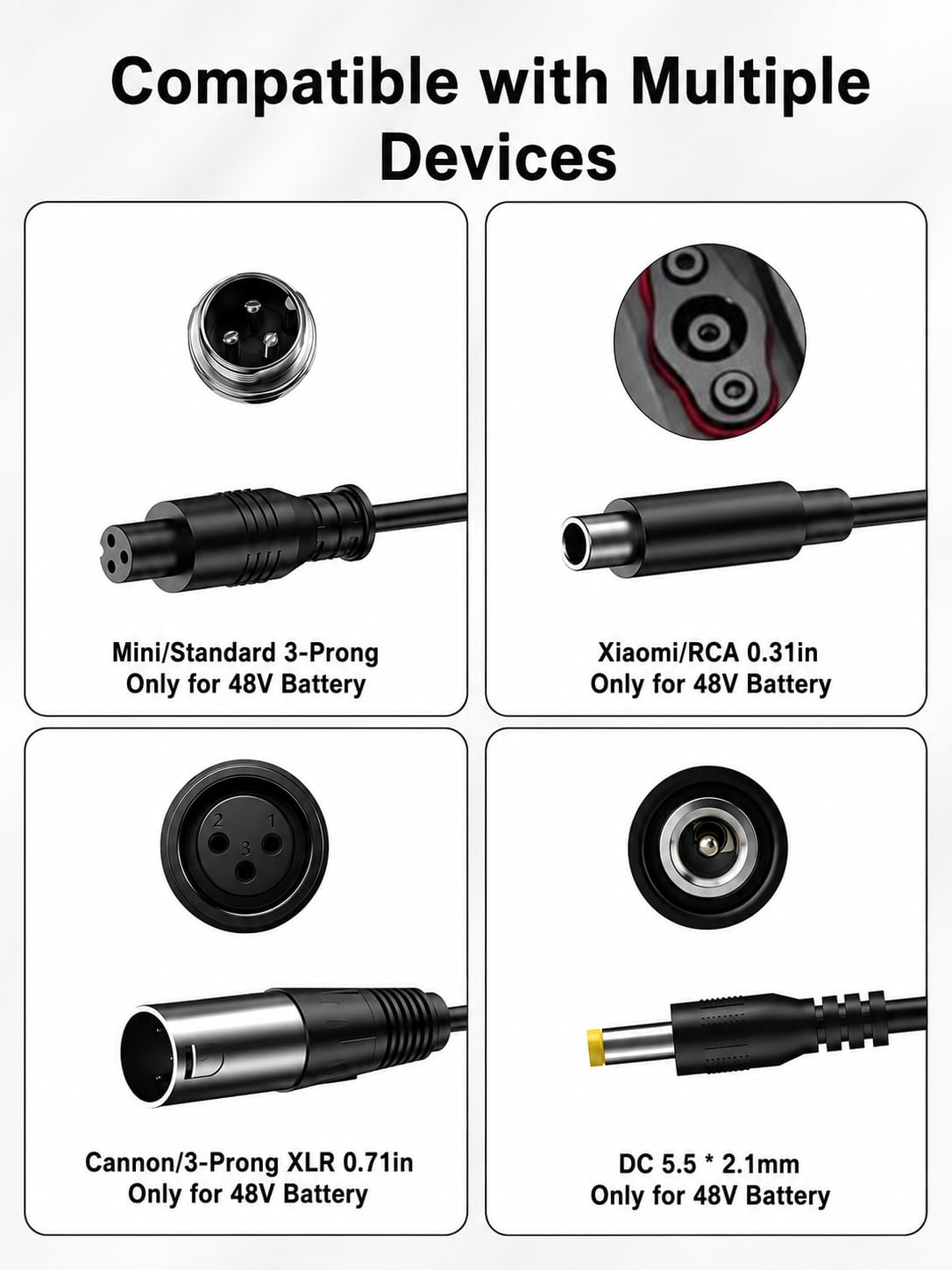 54.6V 2A Electric Scooter Charger 5 Connectors 8.2ft H2295