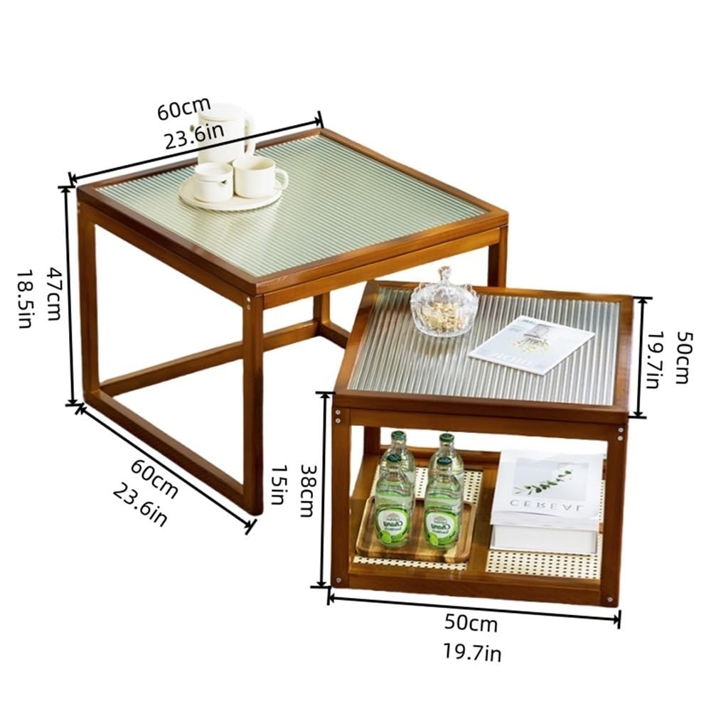 Set of 2 Square Glass Top Rattan Storage Coffee Table A376123