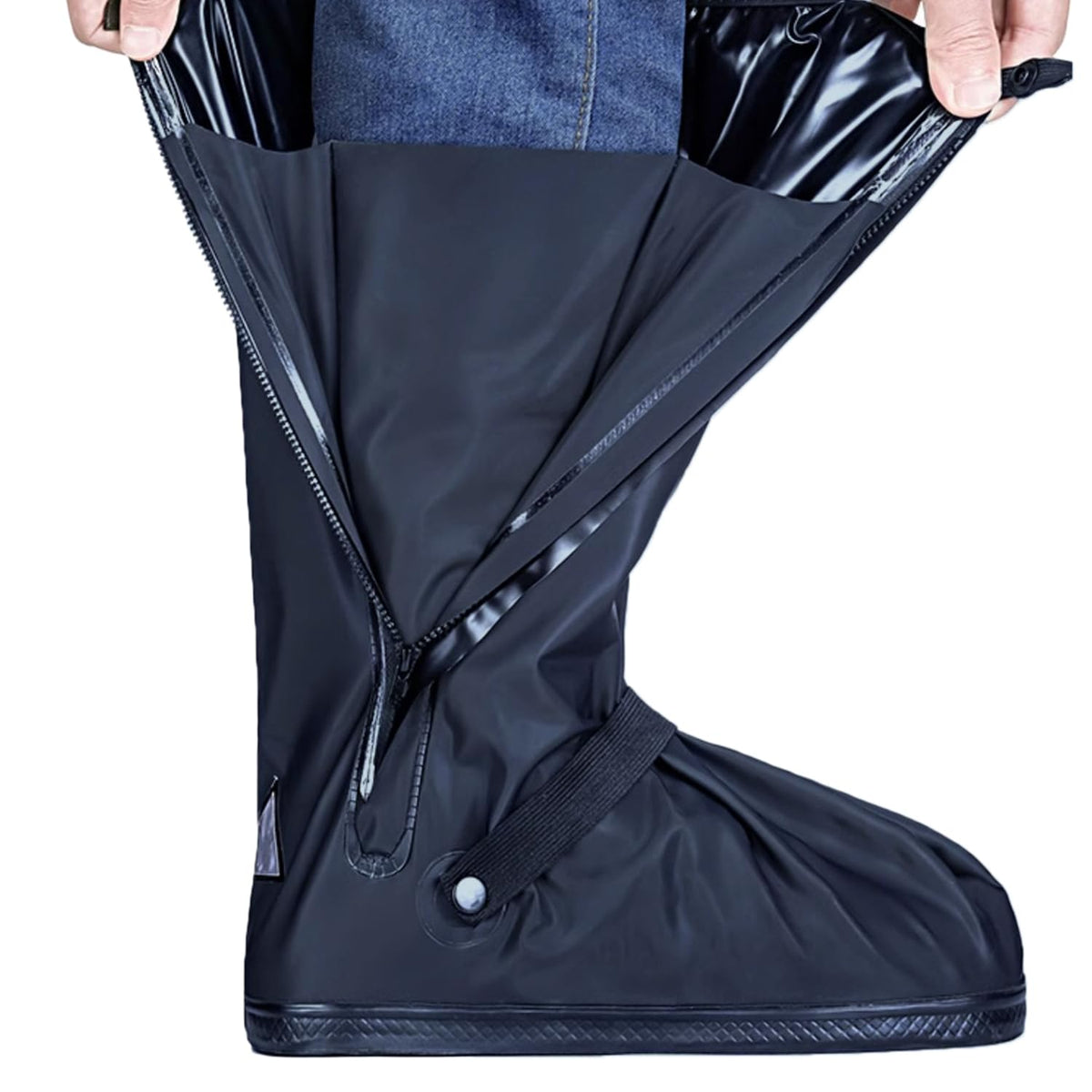 Black Waterproof Rain Boot Shoe Cover with Reflector U269