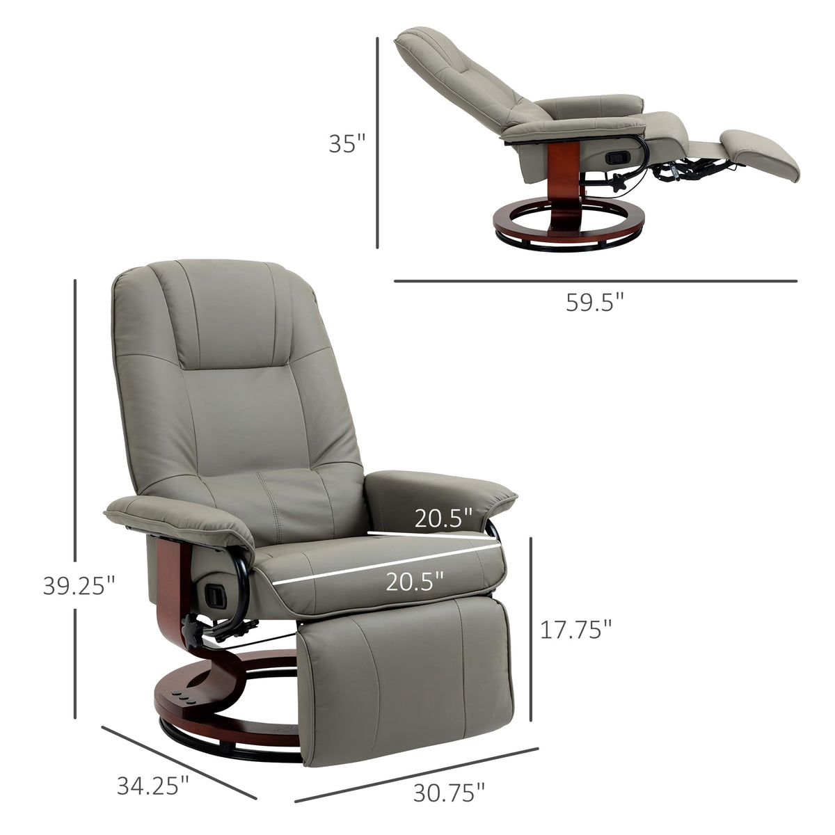 Gray PU Leather Swivel Recliner Chair S4903