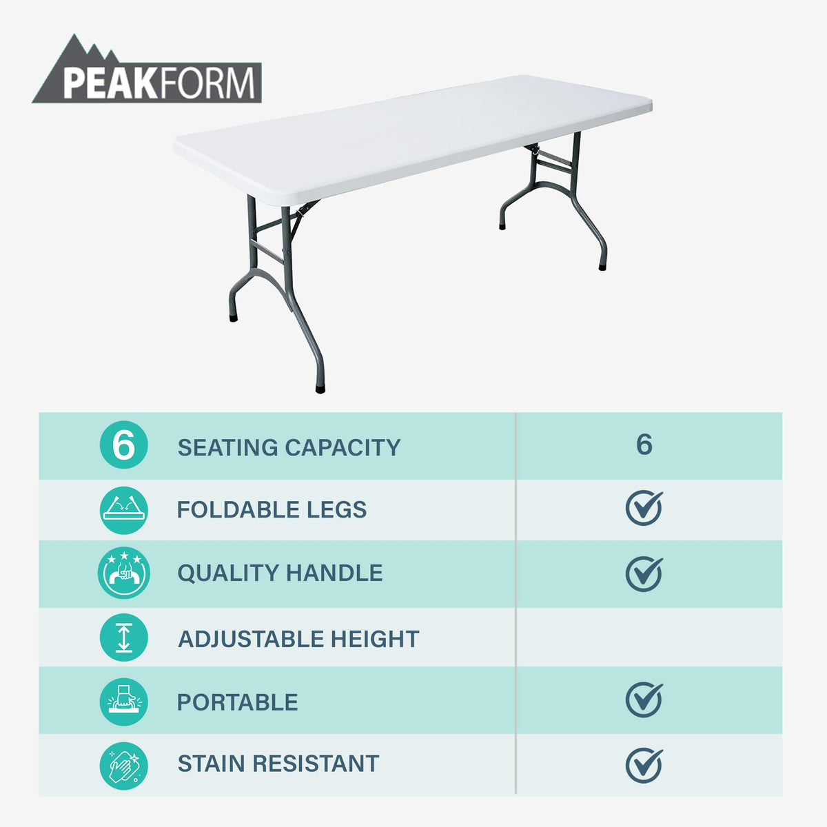 White 6 Foot Folding Multipurpose Table V9500