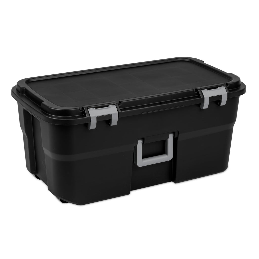 Black 22 Gallon Wheeled Plastic Storage Trunk C307