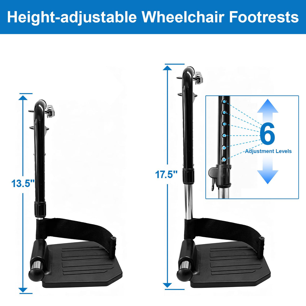 Black Wheelchair Footrest Replacement with Heel Loop F66220
