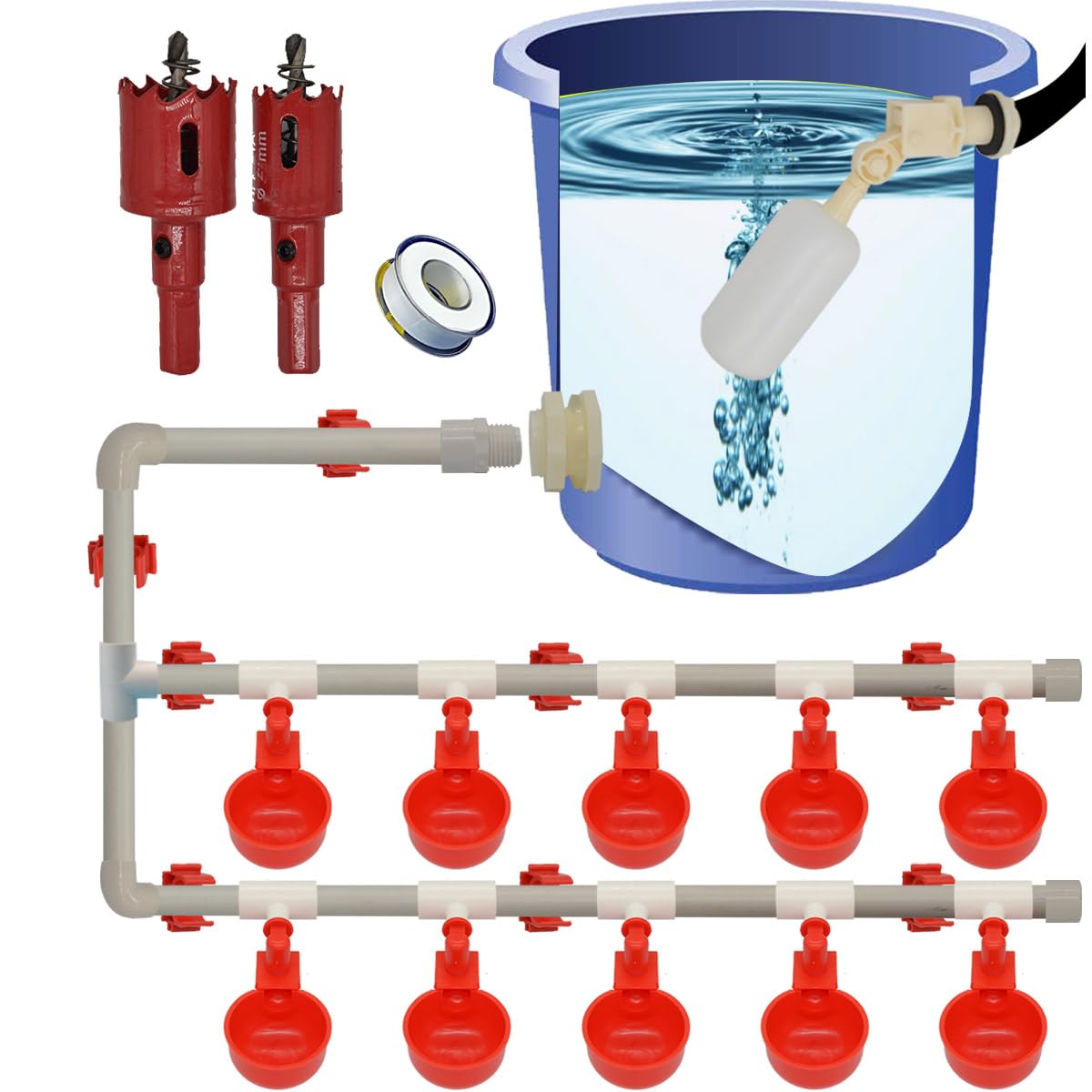 Automatic Chicken Nipple Waterer Cups and PVC Tee Fittings B958
