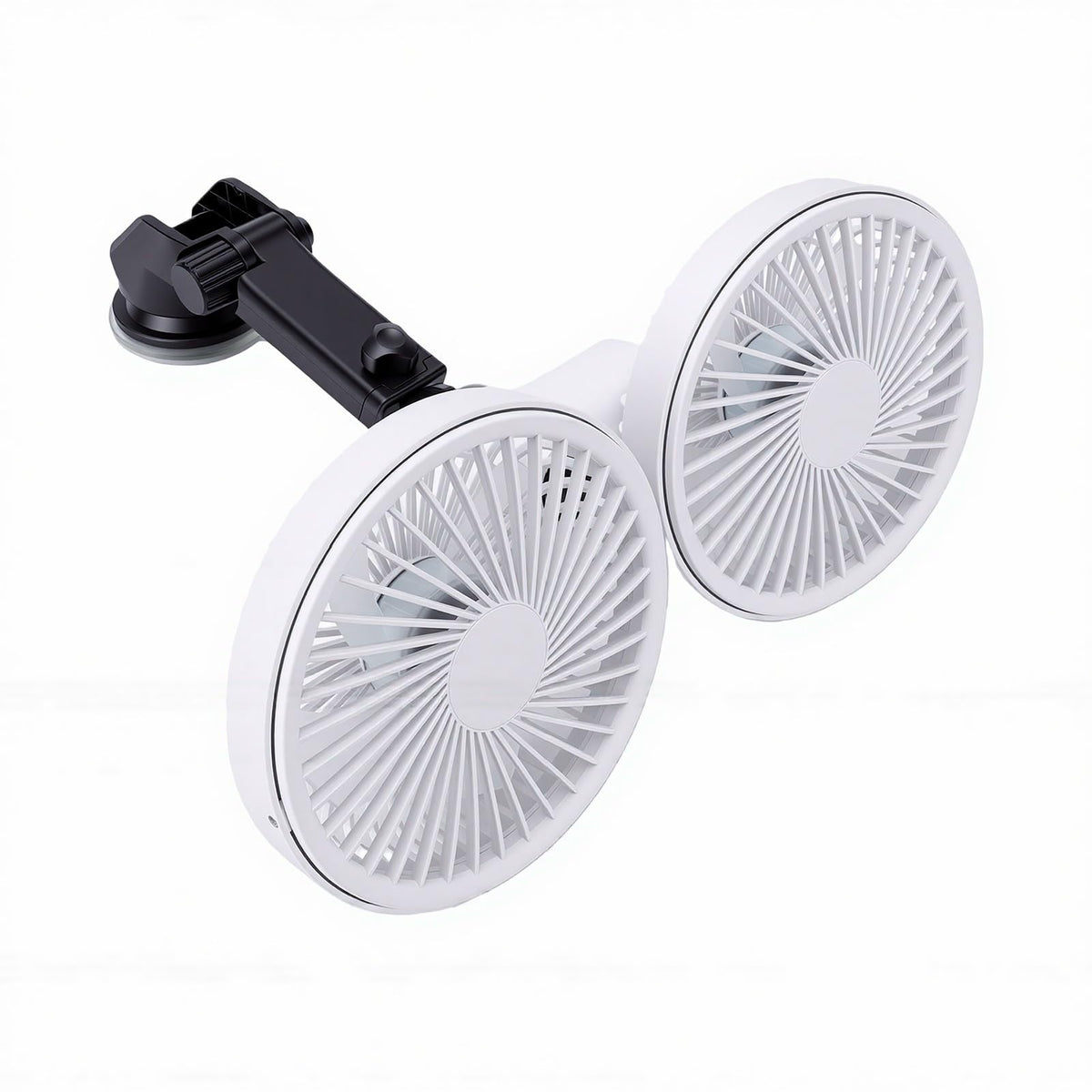 Dual Head Car Fan 3 Speeds 360 Degree Adjustable Suction Cup Rechargeable White L750