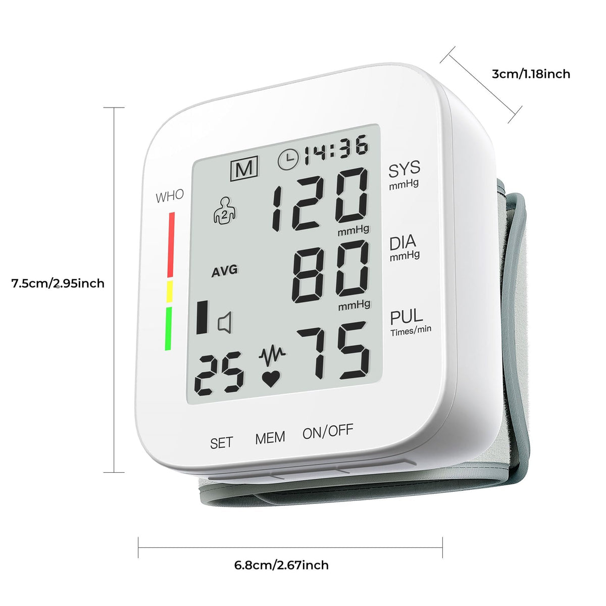 White Wrist Blood Pressure Monitor with Carrying Case V266