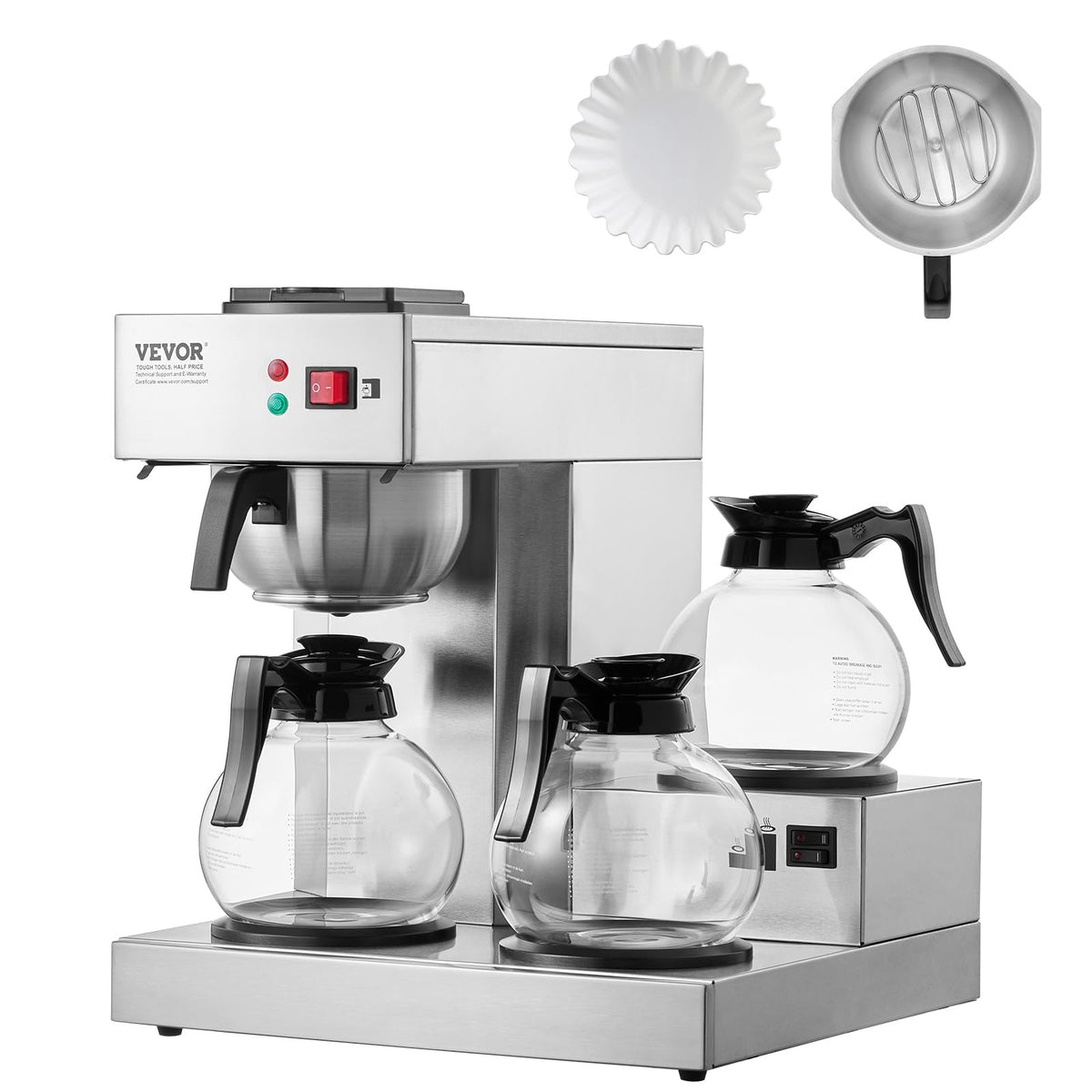 12 Cups Commercial Drip Coffee Maker with 3 Glass Carafes and Warmer Plates F33547