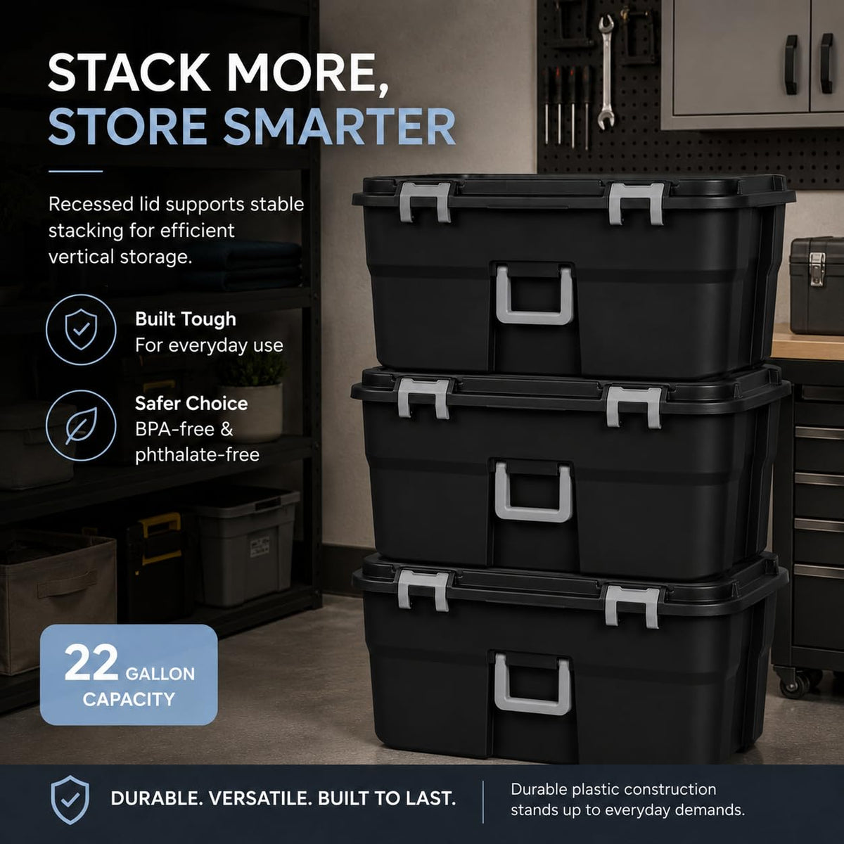 Black Plastic Storage Footlocker with Wheels X706