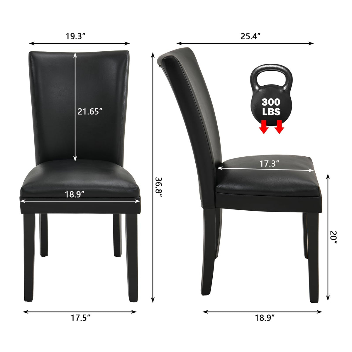 Set of 2 Black Faux Leather Dining Chairs F43400