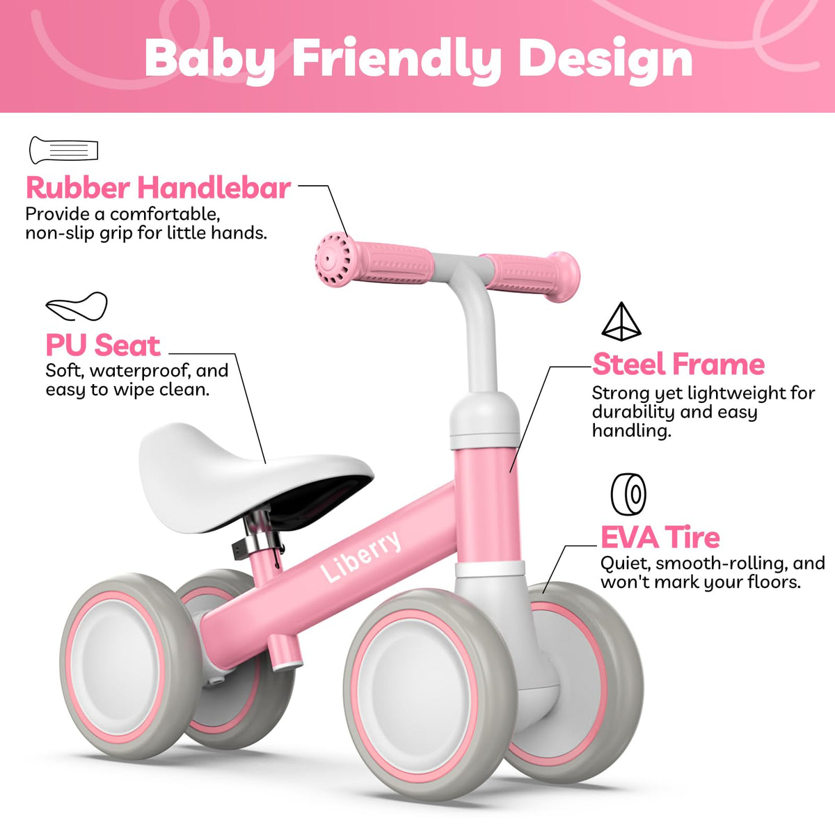 Pink Adjustable Baby Balance Bike R4644