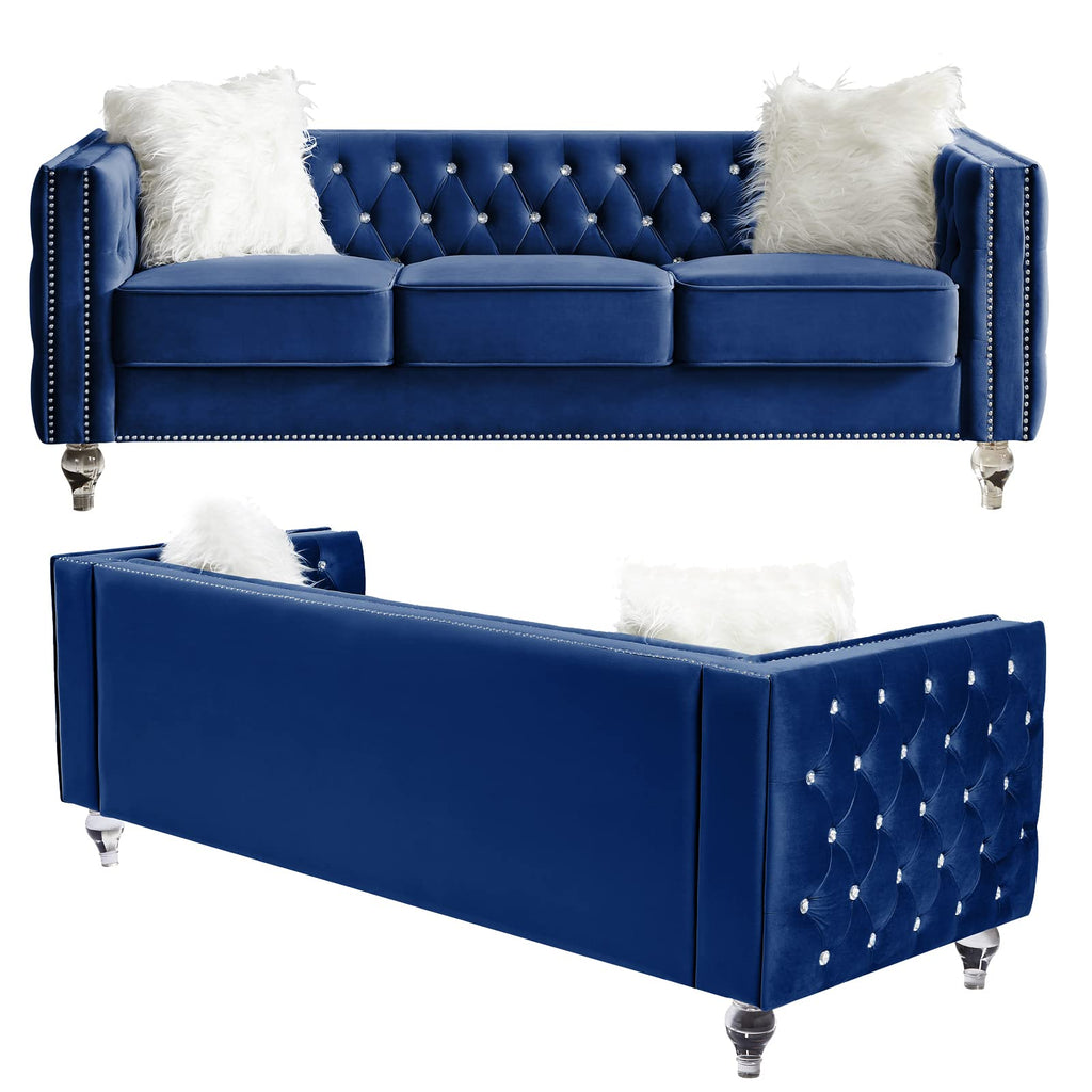 Velvet 3 Seater Sofa Couch with Nailhead and Acrylic Legs X475713