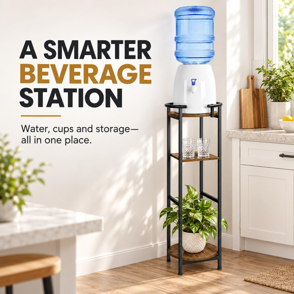 Wood 5 Gallon Water Dispenser Stand with Storage Shelf L4753