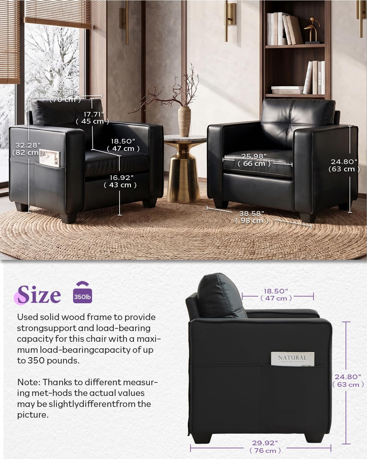 Black Faux Leather Oversized Tufted Accent Chair L37659