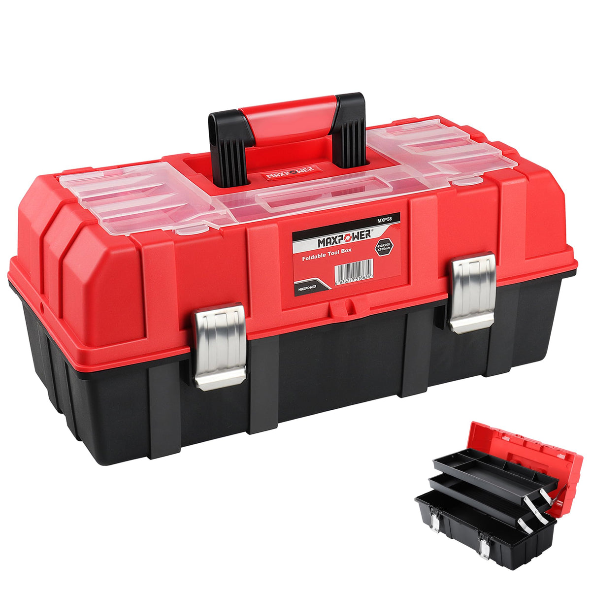 16-Inch Three-Layer Folding Plastic Tool Box with Tray and Dividers D905866