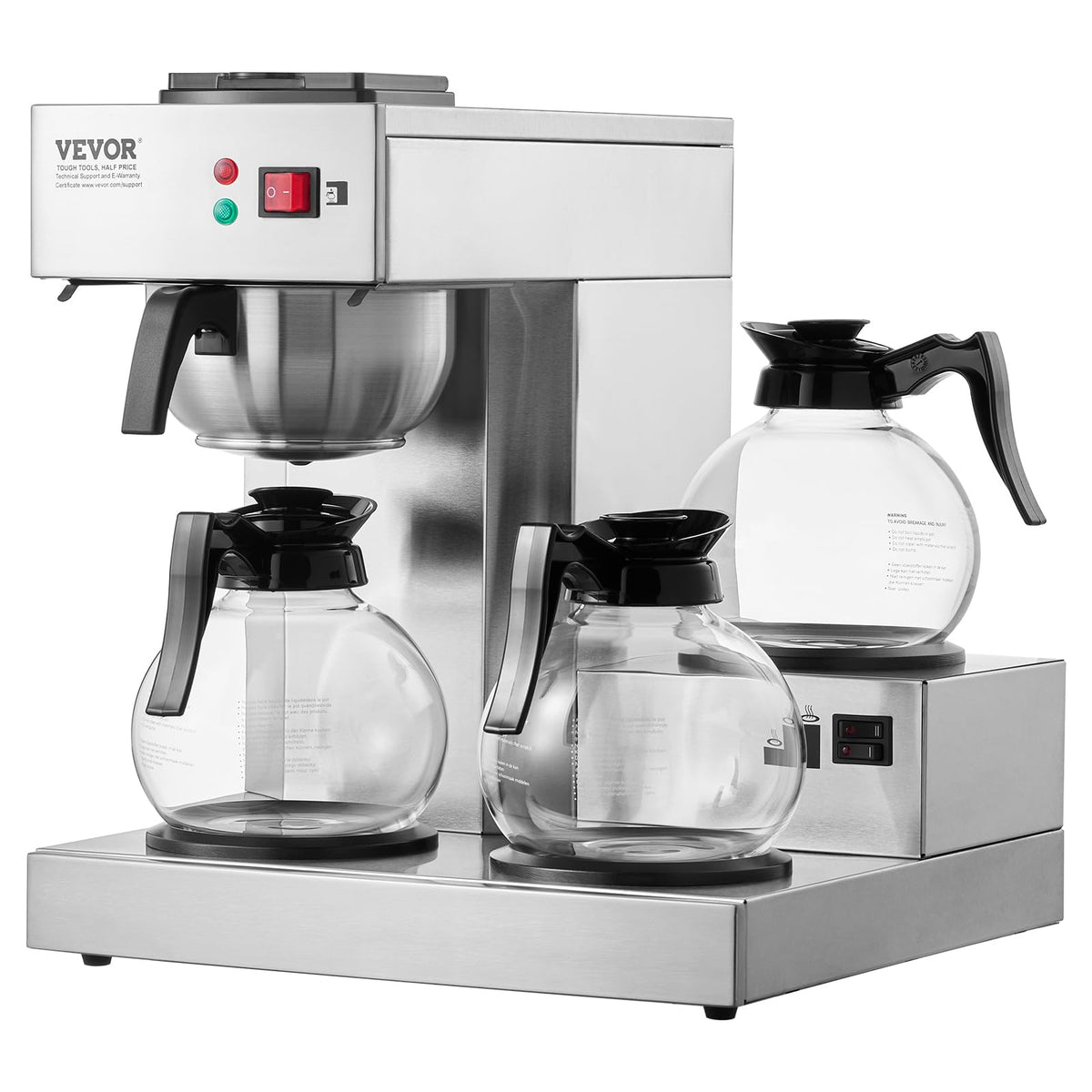 12 Cups Commercial Drip Coffee Maker with 3 Glass Carafes and Warmer Plates F33547