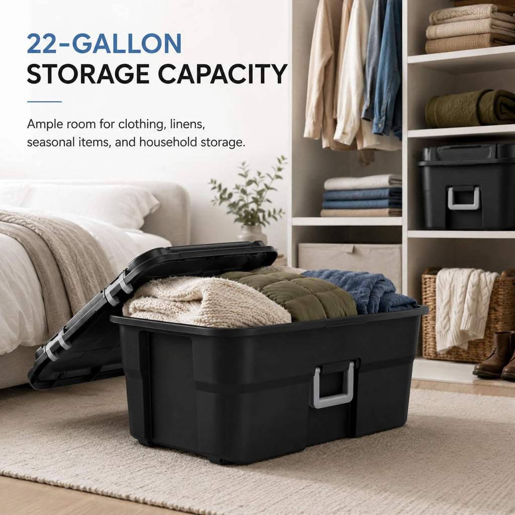 Black Plastic Storage Footlocker with Wheels X706