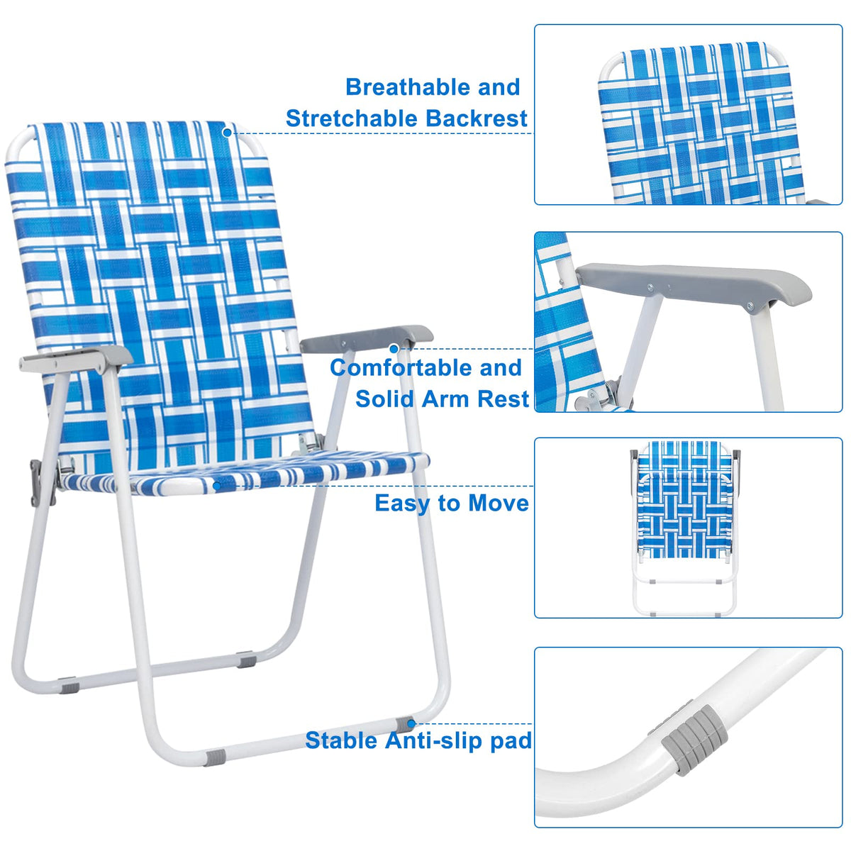 Set of 2 Blue Webbed Folding Lawn Chair Y885456