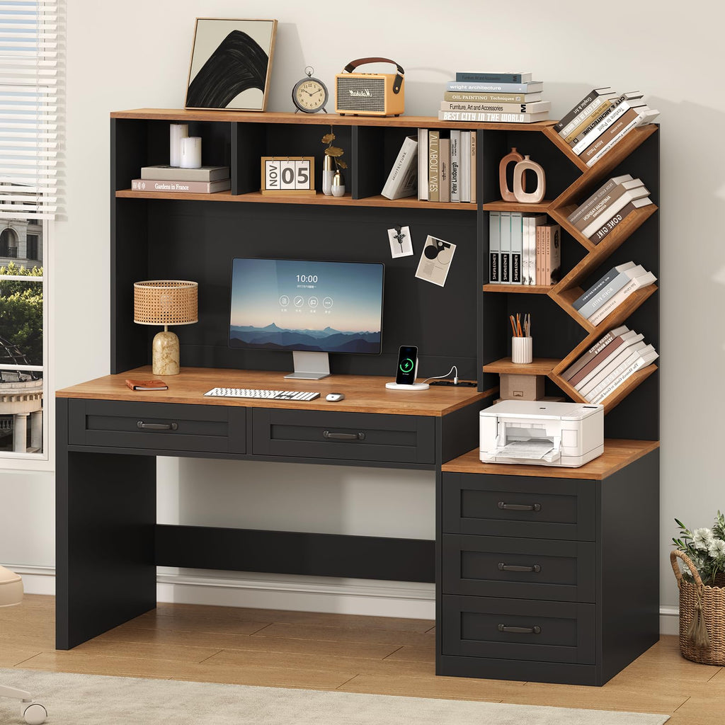 55" Computer Desk with Bookshelf, Drawers & Hutch U244747
