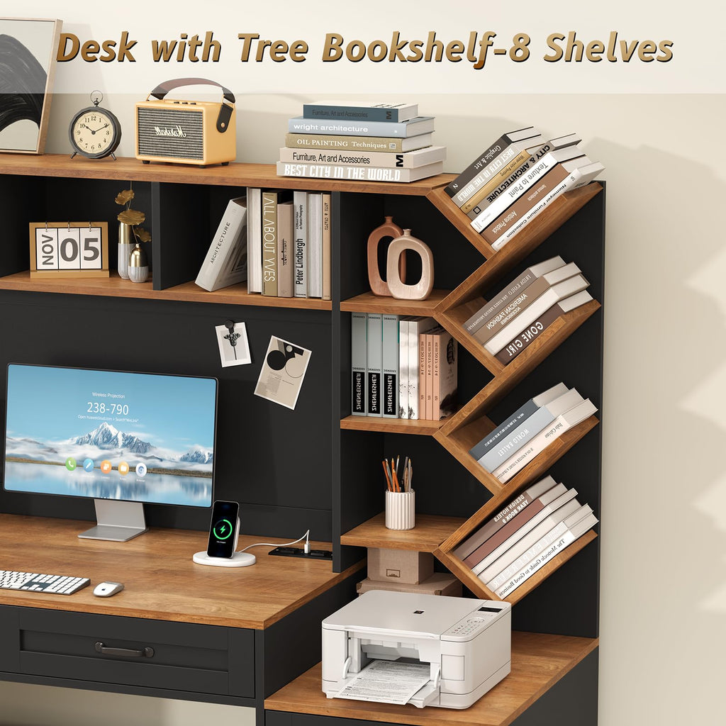 55" Computer Desk with Bookshelf, Drawers & Hutch U244747