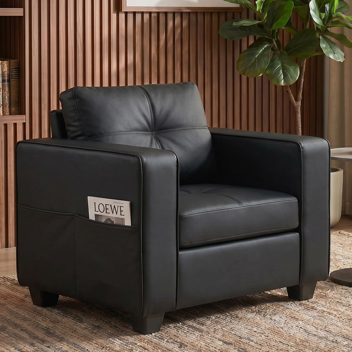 Black Faux Leather Oversized Tufted Accent Chair L37659