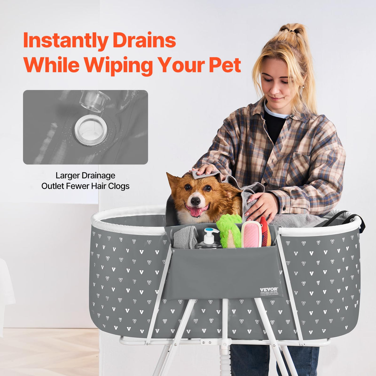 Portable Foldable Dog Bathtub with Drain H8452